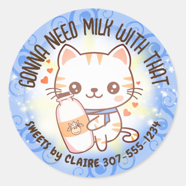 Kitty cat milk baked goods baking bakery packaging classic round sticker (Front)