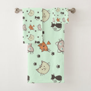 Kitty Cat Pattern Bath Towel Set