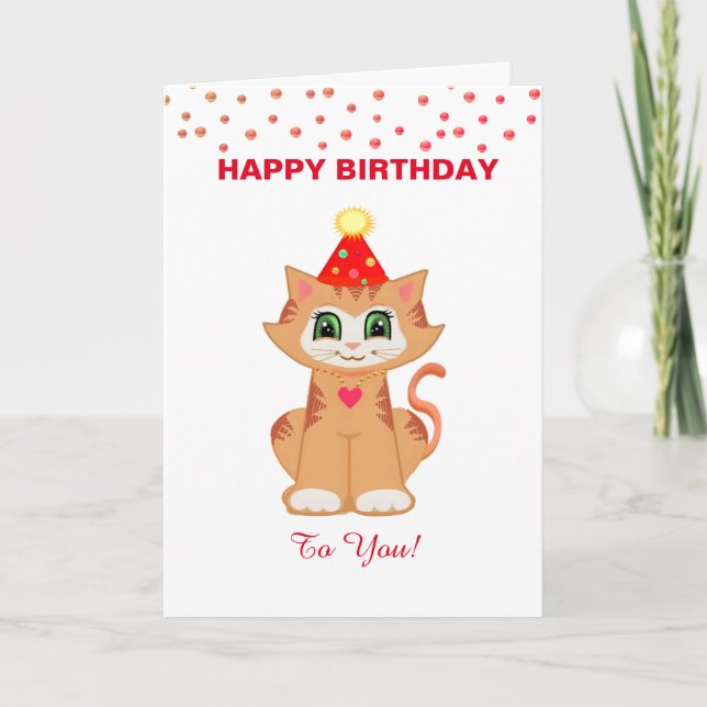 Kitty Cat Personalised Birthday Wishes Card (Front)