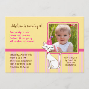 Kitty Cat Photo Birthday Party Invitation