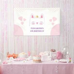 Kitty Cat Pink and Gold Birthday Party  Banner