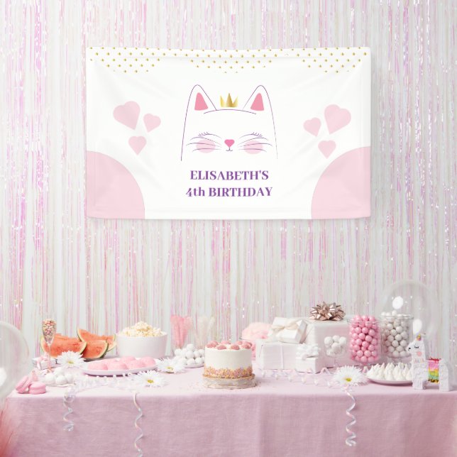 Kitty Cat Pink and Gold Birthday Party  Banner (Party)