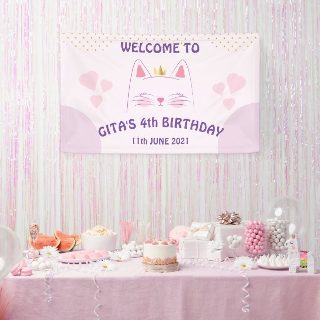 Kitty Cat Pink Birthday Banner  (Party)