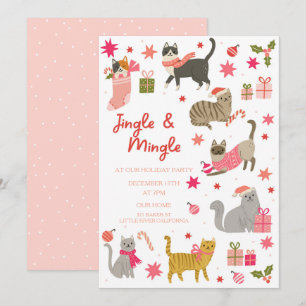 Kitty Cat Pink Christmas Party Invitation