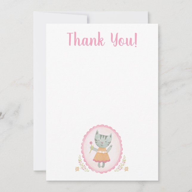 Kitty Cat Pink Cute Thank You Card (Front)