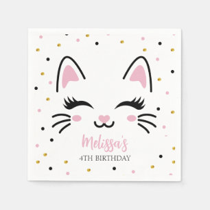 Kitty Cat Pink Gold Birthday Party  Napkin
