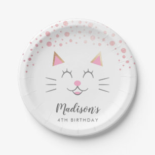 Kitty Cat Pink Gold Birthday Party Paper Plate