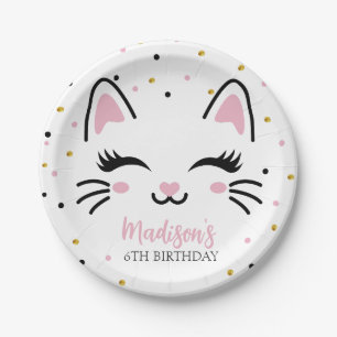 Kitty Cat Pink Gold Birthday Party Paper Plate