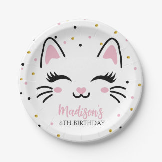Kitty Cat Pink Gold Birthday Party Paper Plate