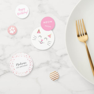 Kitty Cat Pink Gold Girls Birthday Confetti