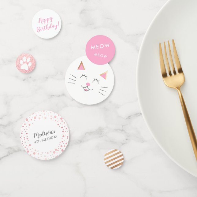 Kitty Cat Pink Gold Girls Birthday Confetti (Group)