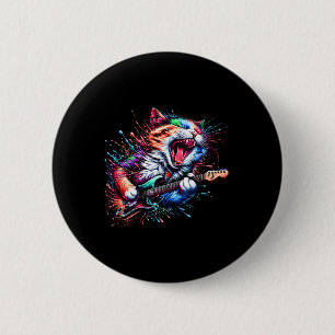 Kitty Cat Playing Guitar Rock Cat Heavy Metal Cat 6 Cm Round Badge