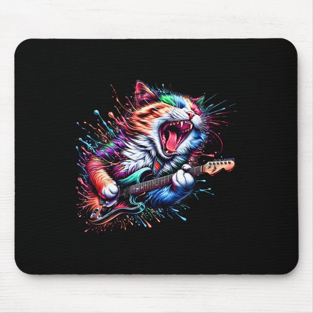 Kitty Cat Playing Guitar Rock Cat Heavy Metal Cat  Mouse Mat (Front)