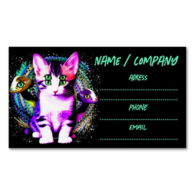 Kitty Cat Psychic Aesthetics Character Magnetic Business Card (Front)