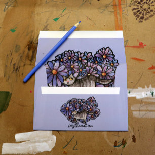 Kitty Cat Purple Daisies Grey Cat Art Grey Cats Envelope
