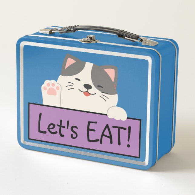 Kitty Cat School Buddy Personalised Metal Lunch Box (Front)