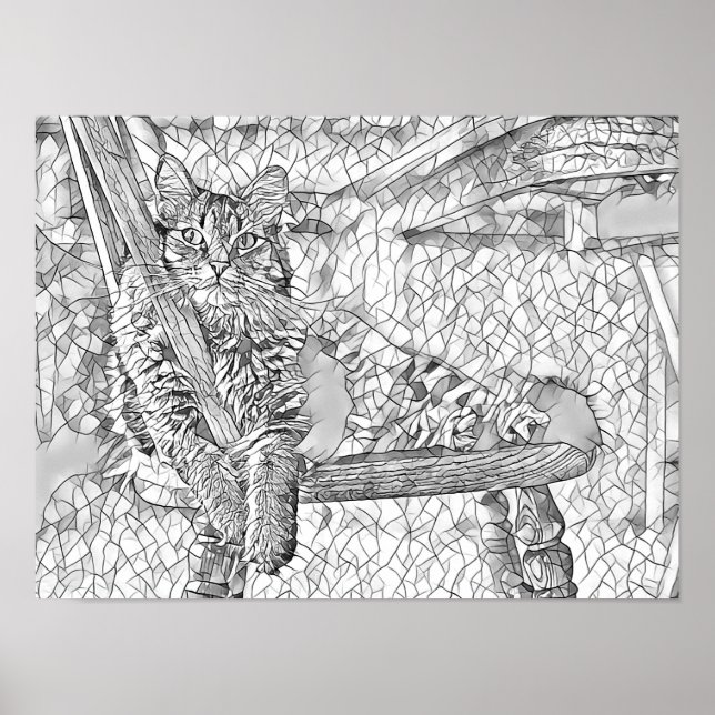 Kitty cat Sitting in Chair Abstract art Colouring  Poster (Front)