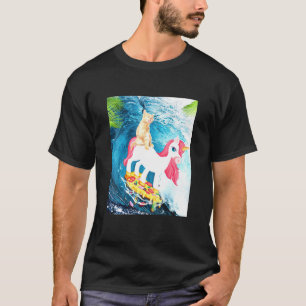 Kitty Cat Surfing Pizza Cats Riding Unicorn Animal T-Shirt