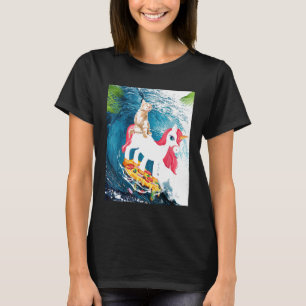 Kitty Cat Surfing Pizza Cats Riding Unicorn Pet An T-Shirt