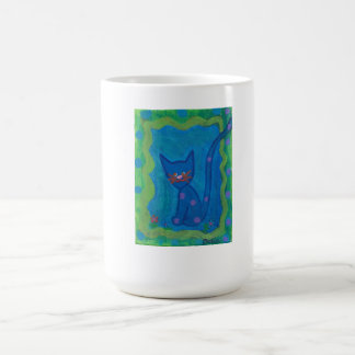 Kitty Cat Surrounded by Blue Green World Coffee Mug
