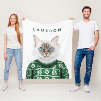 Kitty Cat Sweater | Add Your Name Fleece Blanket