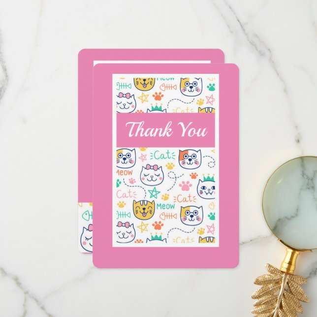 Kitty Cat Thank You Card (Front/Back In Situ)