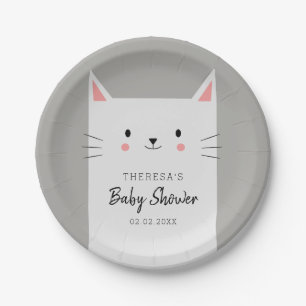 Kitty Cat Theme Baby Shower White Kitten Paper Plate