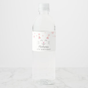 Kitty Cat Theme Birthday Pink Water Bottle Label