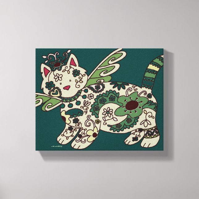 Kitty Cat Ukrainian Folk Art Canvas Print (Front)