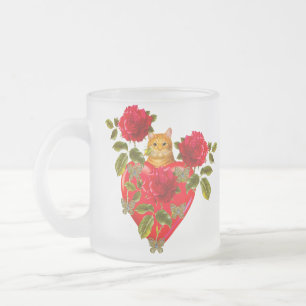 Kitty Cat Valentine Frosted Glass Coffee Mug