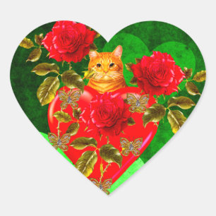 Kitty Cat Valentine Heart Sticker