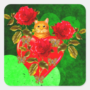 Kitty Cat Valentine Square Sticker