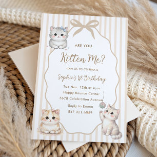 Kitty Cat Watercolor Neutral Pet Birthday Party Invitation