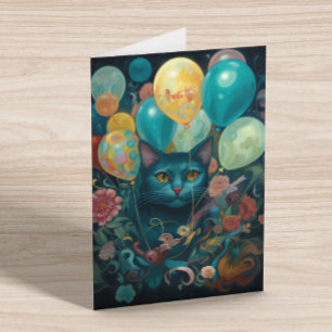 Kitty Cat with Birthday Balloons  Card
