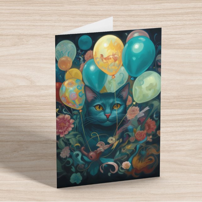 Kitty Cat with Birthday Balloons  Card (Creator Uploaded)