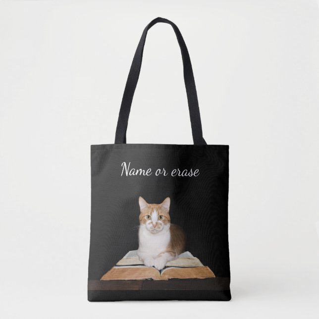 Kitty cat with books tote bag (Front)