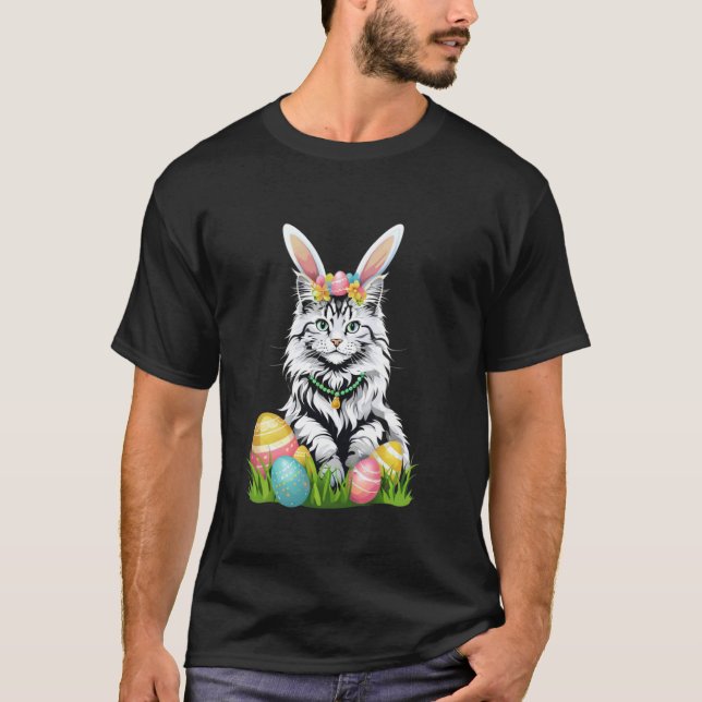 Kitty Cat with Bunny Ears Easter Eggs Fun Festive  T-Shirt (Front)