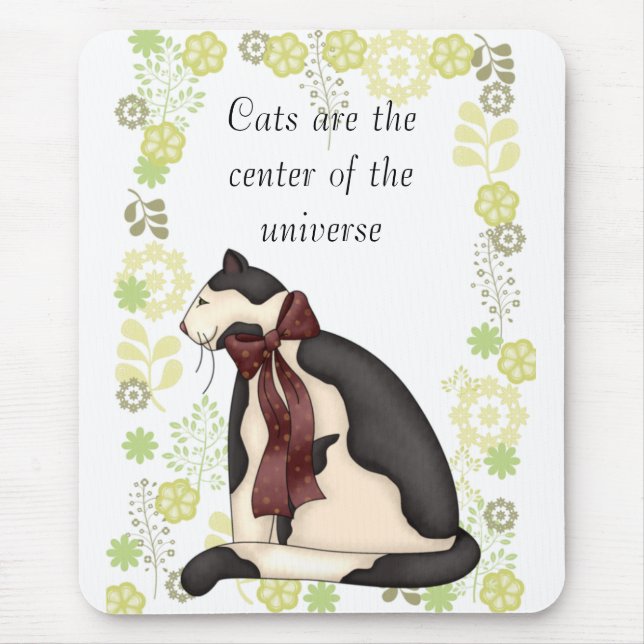 Kitty Cat with Flowers Picture Mouse Mat (Front)