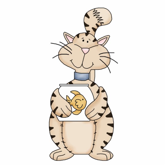 Kitty Cat with Goldfish Ornament Photo Sculpture Decoration (Front)