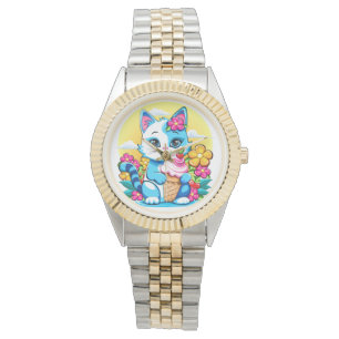 Kitty Cat with ice cream Summer Kawaii Character Watch