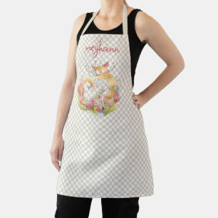Kitty Cat with Tulips Personalised Watercolor Apron