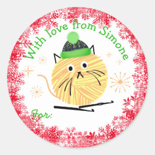 Kitty cat yarn handmade Christmas crochet hook Classic Round Sticker