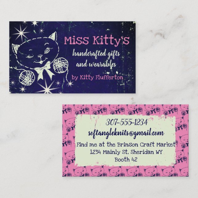 Kitty cat yarn knitting crochet homespun business card (Front/Back)