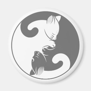 Kitty Cat Yin Yang   Grey Magnet