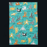 Kitty Cat Yoga Poses Colourful Turquoise Blue Fun Tea Towel<br><div class="desc">Have fun with this towel for yoga or cat lovers with this whimsy kitty yoga art. Carry it with you to your yoga classes The original art by Phyllis Dobbs features cats in various yoga poses such as "downward cat" "Tomcat warrior "kitten lunge" and more. The background is turquoise blue...</div>