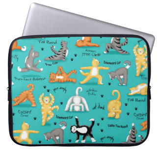 Kitty Cat Yoga Poses Colourful Turquoise Blue Laptop Sleeve