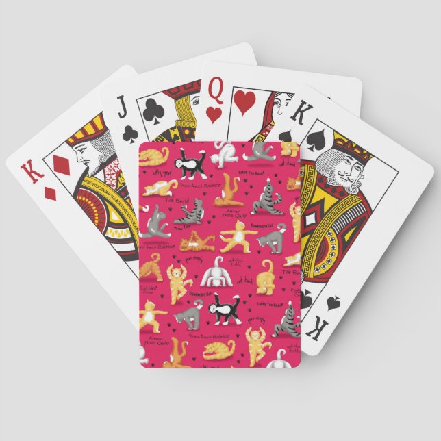 Kitty Cat Yoga Poses Red Blue Yellow Playing Cards (Back)