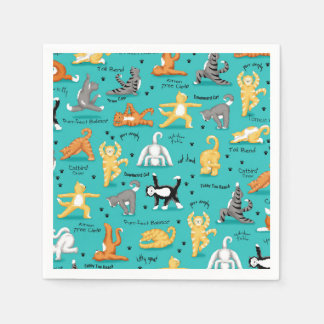 Kitty Cat Yoga Poses Turquoise Blue Whimsy Napkin
