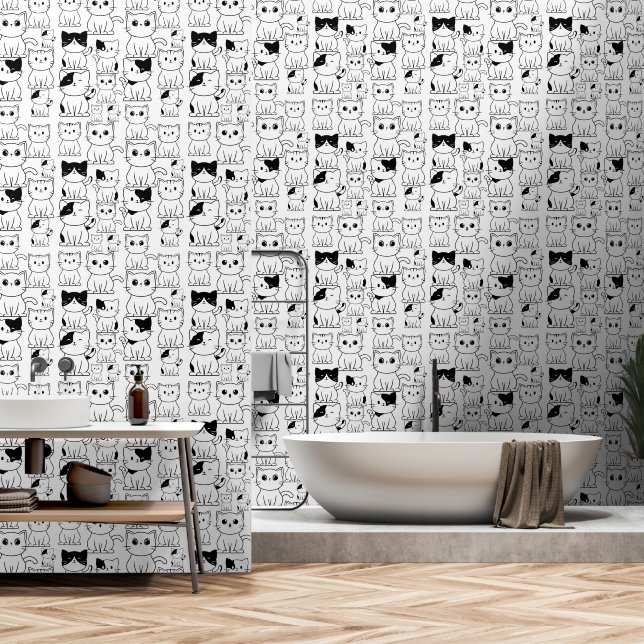 Kitty Cats Black and White Wallpaper (Bathroom)