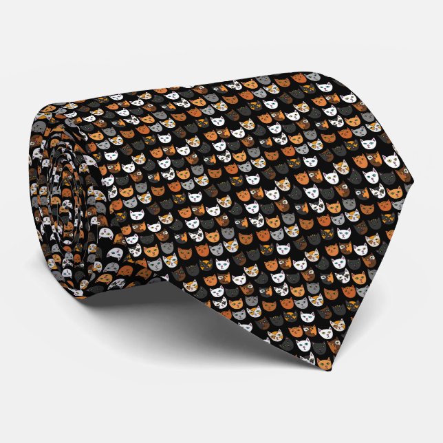 Kitty Cats everywhere pattern  Tie (Rolled)